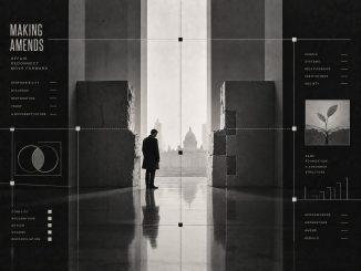 Black-and-white architectural image representing fracture, repair and reconnection.