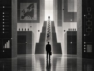 Black-and-white architectural image of a monumental threshold and staircase representing observation and transition.