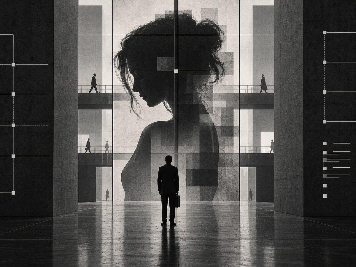 Black-and-white conceptual image representing creativity, inspiration and conflicting internal functions.