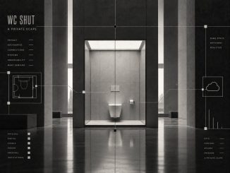 Black-and-white conceptual image of a toilet within an architectural enclosure representing privacy and communication boundaries.